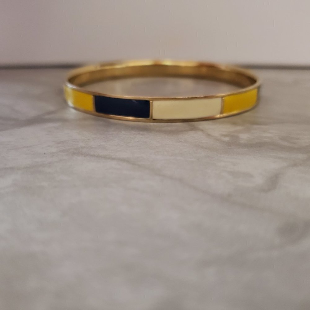 💛 Vintage Y2k 00s 2000's J.CreYellow Cream Blue Enamel Bangle Bracelet 💛 - Picture 2 of 8